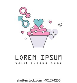 Sweets for Valentine. Cute line cupcake with heart.Sweet gift