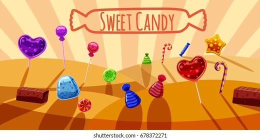 Sweets valley banner horizontal concept. Cartoon illustration of sweets valley banner horizontal vector for web