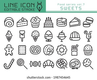 Sweets vector icon set.  Editable line stroke.