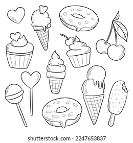 Conjunto de ilustraciones de líneas vectoriales Sweets