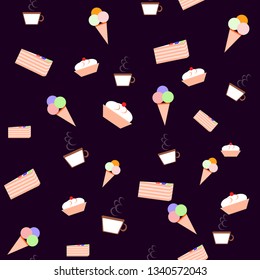 sweets vector seamless pattern on dark background