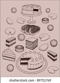 Sweets  Vector set of cookies and cakes