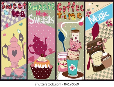 Sweets vertical banners, with coffee and tea.