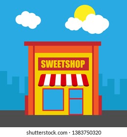 sweetshop concept - sweetshop  building and icon. flat design