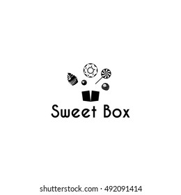 Sweetshop confectionary cake store donuts desserts symbols and ice-cream emblems labels collection sketch abstract isolated vector illustration