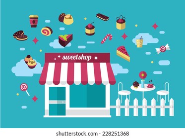sweetshop icon. flat design. food story 