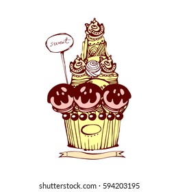 Sweet-stuff, cake on a white background. Clip Art vector for design banner, poster, showcase pastry shop or cafe, price tags, menus, cookbooks.
