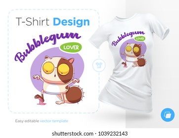 Sweet-tooth cat. Print on T-shirts, sweatshirts, cases for mobile phones, souvenirs. Vector illustration on white background