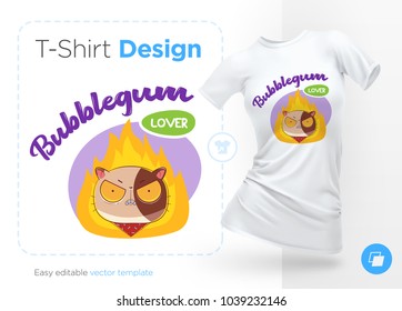 Sweet-tooth cat. Print on T-shirts, sweatshirts, cases for mobile phones, souvenirs. Vector illustration on white background