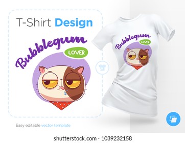 Sweet-tooth cat. Print on T-shirts, sweatshirts, cases for mobile phones, souvenirs. Vector illustration on white background