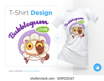 Sweet-tooth cat. Print on T-shirts, sweatshirts, cases for mobile phones, souvenirs. Vector illustration on white background