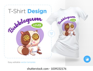 Sweet-tooth cat. Print on T-shirts, sweatshirts, cases for mobile phones, souvenirs. Vector illustration on white background