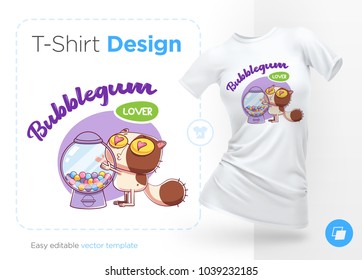 Sweet-tooth cat. Print on T-shirts, sweatshirts, cases for mobile phones, souvenirs. Vector illustration on white background