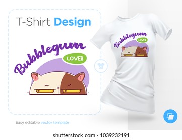 Sweet-tooth cat. Print on T-shirts, sweatshirts, cases for mobile phones, souvenirs. Vector illustration on white background