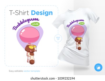 Sweet-tooth cat. Print on T-shirts, sweatshirts, cases for mobile phones, souvenirs. Vector illustration on white background