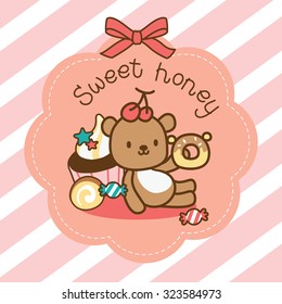 sweety bear sitting with dessert