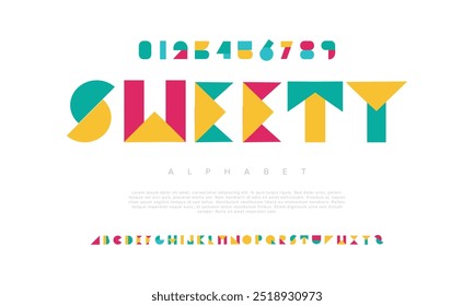 Sweety creative modern geometric urban alphabet font. Digital abstract futuristic, game, techno, robot, music, logo, sport, minimal technology typography. Simple numeric vector illustration