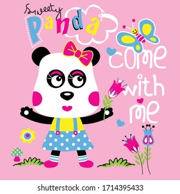 sweety panda in the garden funny animal cartoon,vector illustration