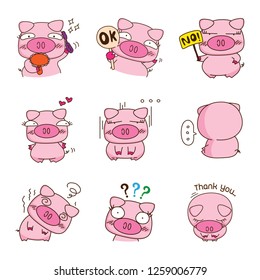 Sweety pig character design in different emotions and expressions