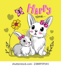 sweety rabbit family funny animal cartoon