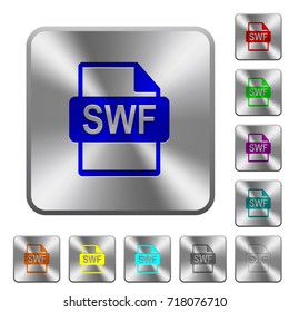 SWF file format engraved icons on rounded square glossy steel buttons