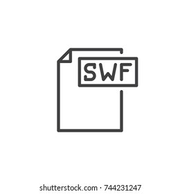 Swf format document line icon, outline vector sign, linear style pictogram isolated on white. File formats symbol, logo illustration. Editable stroke