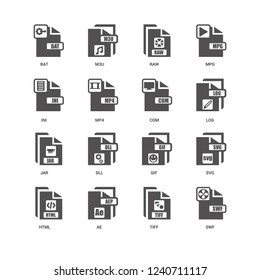 Swf, Log, Com, Html, Svg, Bat, Ini, Jar, Tiff, AE, Raw icon 16 set EPS 10 vector format. Icons optimized for both large and small resolutions. svg