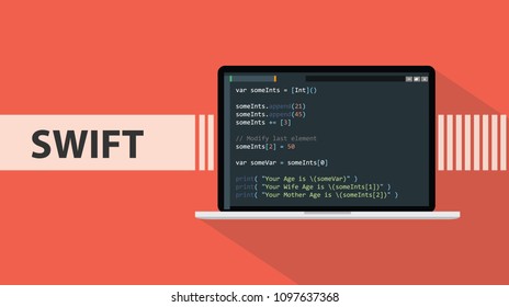 swift code programming language with script code on laptop screen vector graphic
