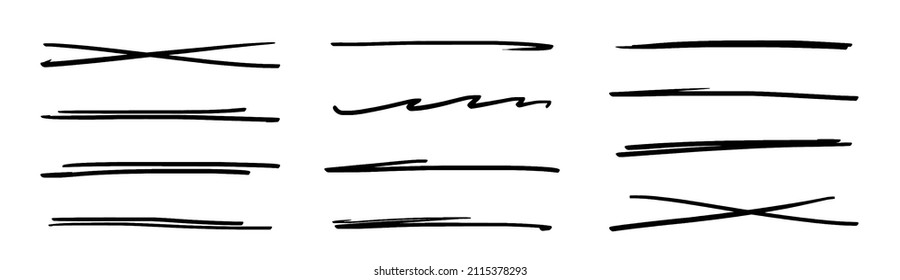 Swift crossed   wavy underlines  Underline markers collection  Vector illustration scribble lines isolated white background 