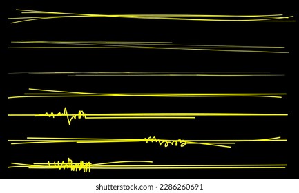 Swift crossed and wavy underlines. Underline markers collection. Vector illustration of scribble lines isolated on black background.