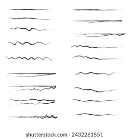 Swift crossed and wavy underlines. Underline markers collection. Vector illustration of scribble lines isolated on white background. Vector illustration., Eps 10.