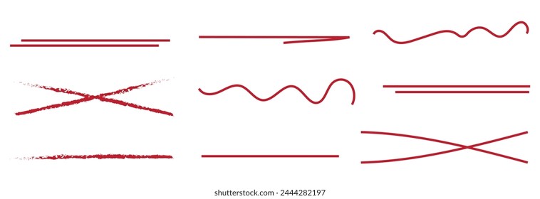 Schnell gekreuzte und wellenförmige Unterstreichungen. Marker-Kollektion unterstreichen. Vektorillustration von Kritzeleien auf weißem Hintergrund. EPS 10AI