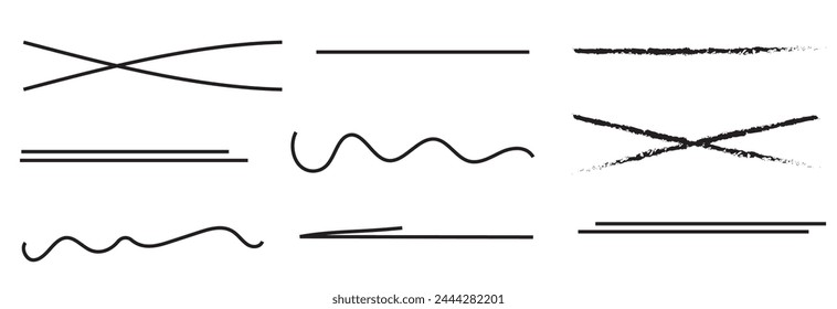 Swift crossed and wavy underlines. Underline markers collection. Vector illustration of scribble lines isolated on white background. EPS 10AI