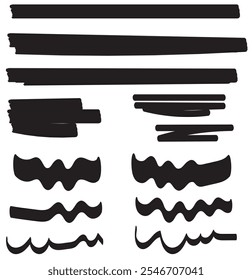 swift crossed and wavy underlines, underline marker collection, vector illustration of scribble line set