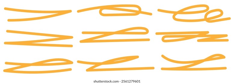 Swift crossed and wavy underlines. Underline markers collection. Vector illustration of scribble lines isolated on white background.