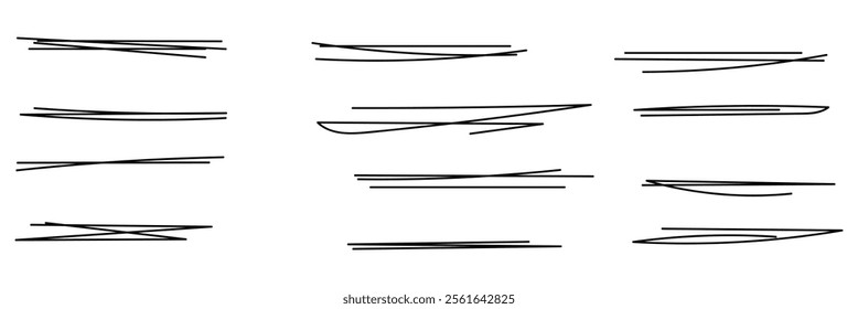 Swift crossed and wavy underlines. Underline markers collection.  Black Marker Brush Ink.  Grunge Paper Texture. Design eps 10