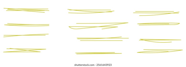 Swift crossed and wavy underlines. Underline markers collection. Vector illustration of scribble lines isolated on white background. Realistic Rough Black, Red and yellow Marker Brush Ink. Eps 10