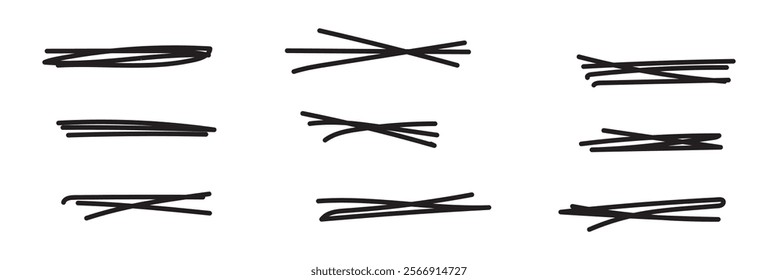 Swift crossed and wavy underlines. Underline markers collection. Vector illustration of scribble lines isolated on white background.scribble doodles.