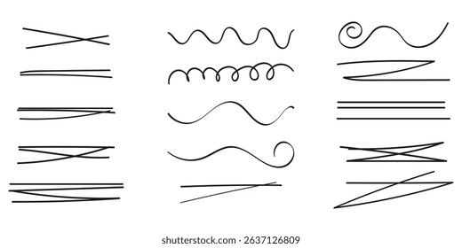 Swift crossed and wavy underlines. Underline markers collection. Vector illustration of scribble lines isolated on white background.