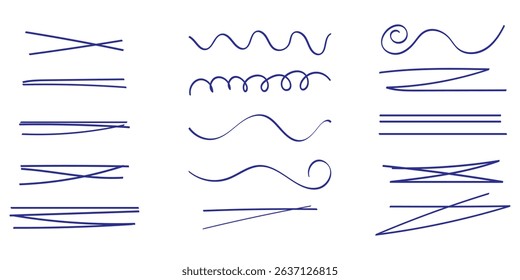 Swift crossed and wavy underlines. Underline markers collection. Vector illustration of scribble lines isolated on white background.