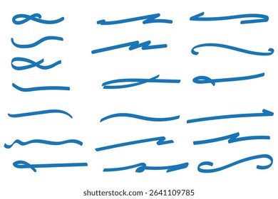 Swift crossed and wavy underlines. Underline markers collection.  Pen text underline, handwritten doodle elements, lettering emphasis. Vector illustration. eps 10