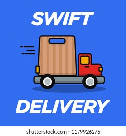 Swift Delivery Sticker With Truck And Bag Vector Illustration