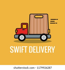 Swift Delivery Sticker With Truck And Bag Vector Illustration