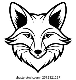 The swift fabled fox head, wolf head icon on black and white background image logo art silhouette line art icon sign vector illustration for photo overlays t-shirt print flyer poster design.