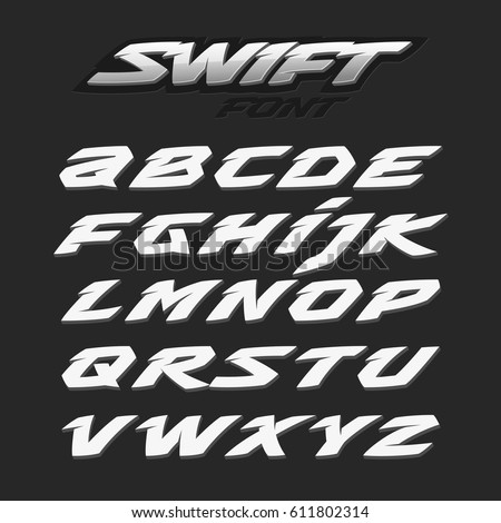 Swift fast strong futuristic alphabet lettering. Vector font. Latin letters.