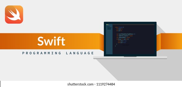 Lenguaje de programación de Swift para iOS, Mac OS desde manzana con código de script en pantalla de portátil, ilustración de código de lenguaje de programación