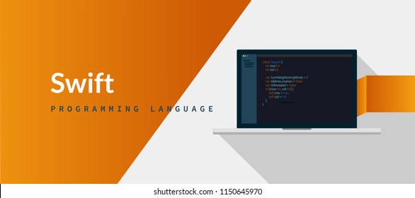 Lenguaje de programación de Swift para iOS, Mac OS desde manzana con código de script en pantalla de portátil, ilustración de código de lenguaje de programación