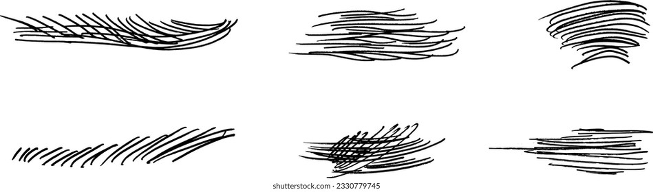Swift twisted and crossed strikethroughs.
Set of highlight lines and signatures.
Brush stroke  markers or ink.Doodle vector graphic elements.