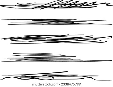 Swift twisted and crossed strikethroughs.
Set of highlight lines and signatures.
Brush stroke  markers or ink.Doodle vector graphic elements.