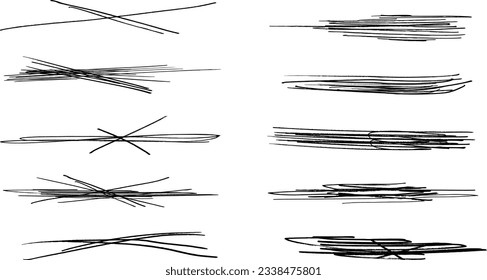 Swift twisted and crossed strikethroughs.
Set of highlight lines and signatures.
Brush stroke  markers or ink.Doodle vector graphic elements.